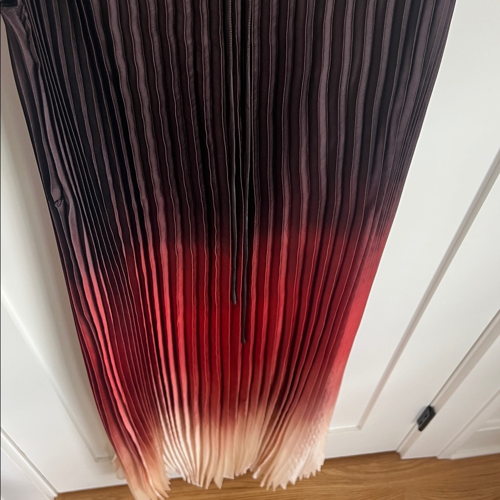 🪅Banana Republic Brown/Orange Ombré Pleated Midi Dress Spaghetti Straps L Tall - Picture 9 of 13